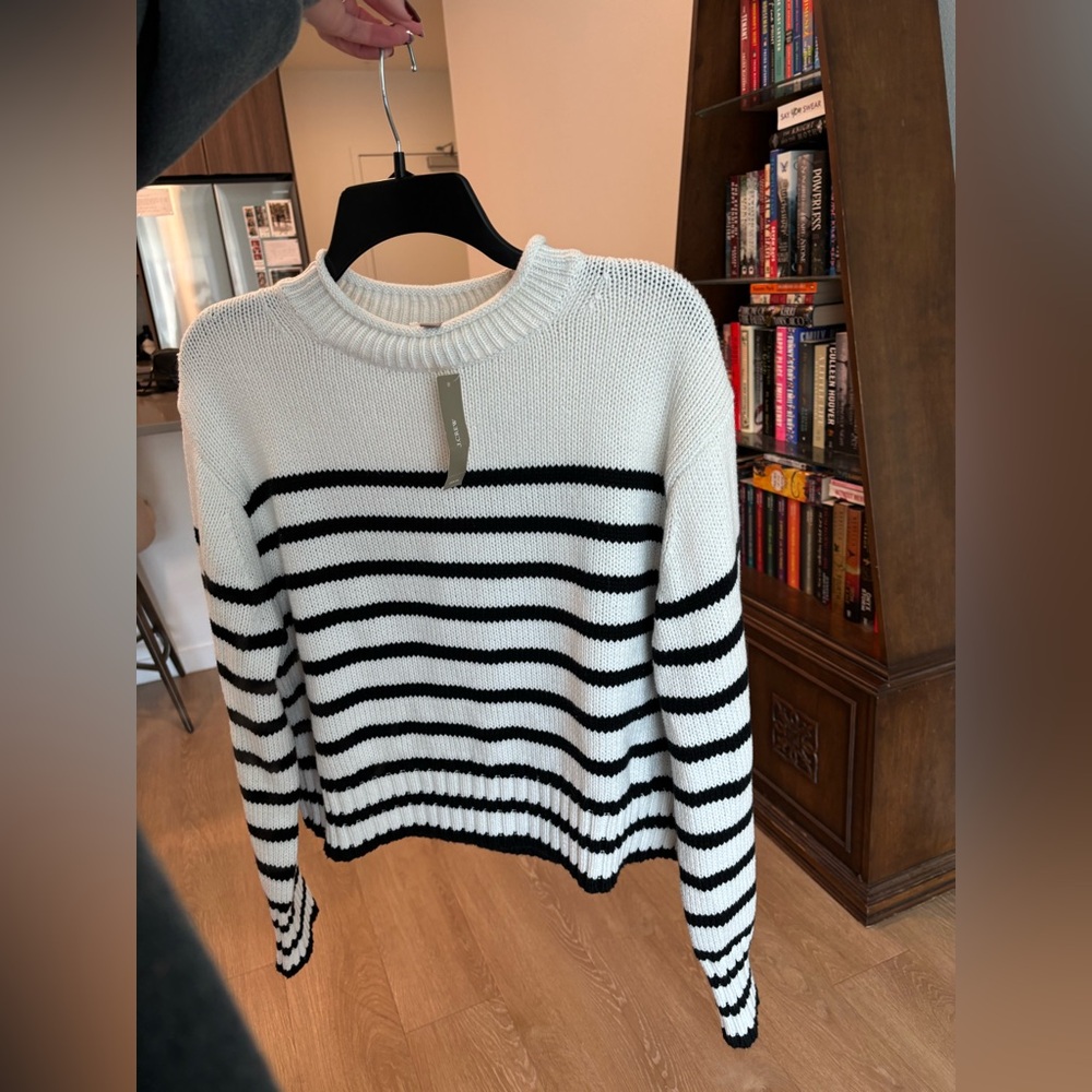 J. Crew Black and White Rollneck Striped Sweater
